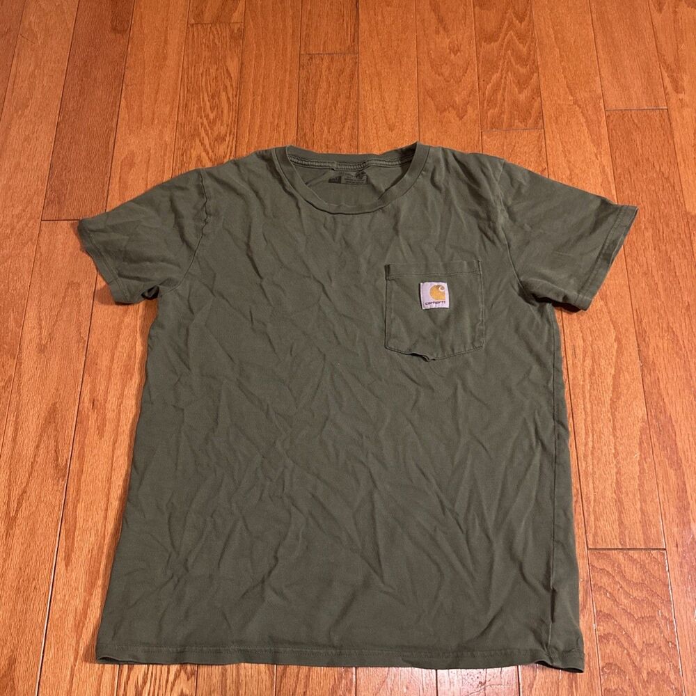 Carhartt Kids Loose Fit Pocket T Shirt Green Graphic Back Size L (12-14)